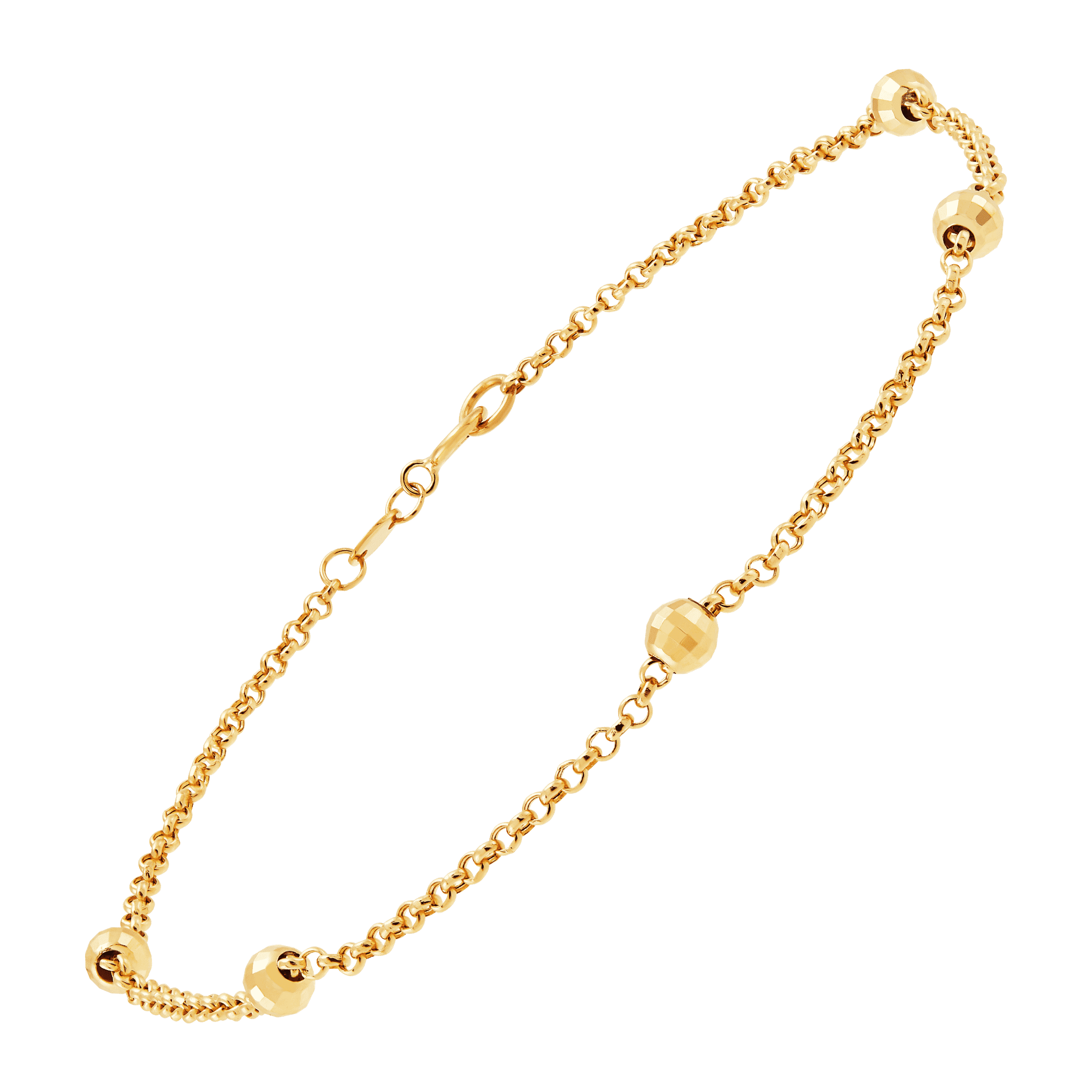 Welry Beaded Shimmer Rolo Chain Anklet in 10K Yellow Gold, 9