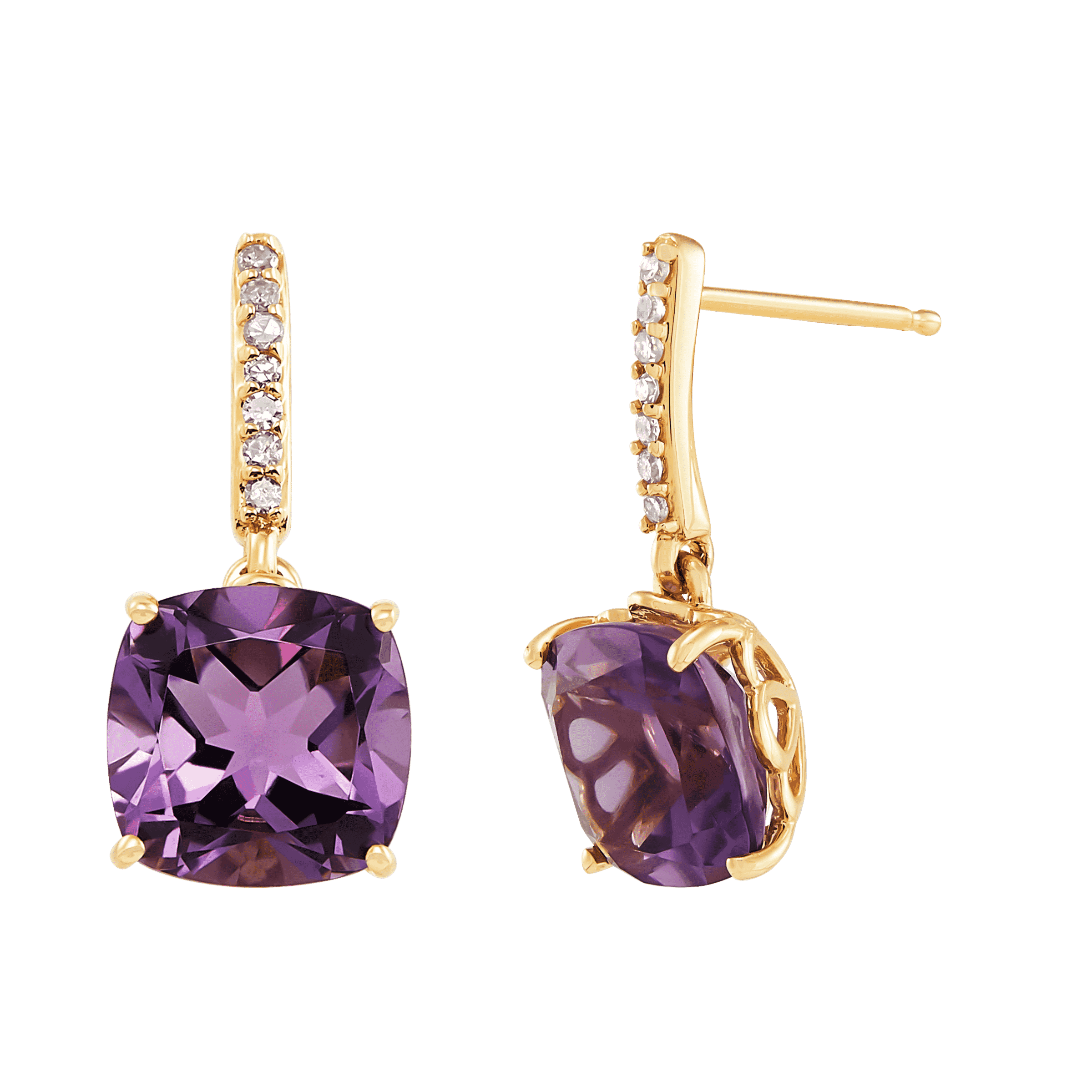 Pre-owned Welry Amethyst Drop Earrings With Diamonds In 14k Yellow Gold In Purple