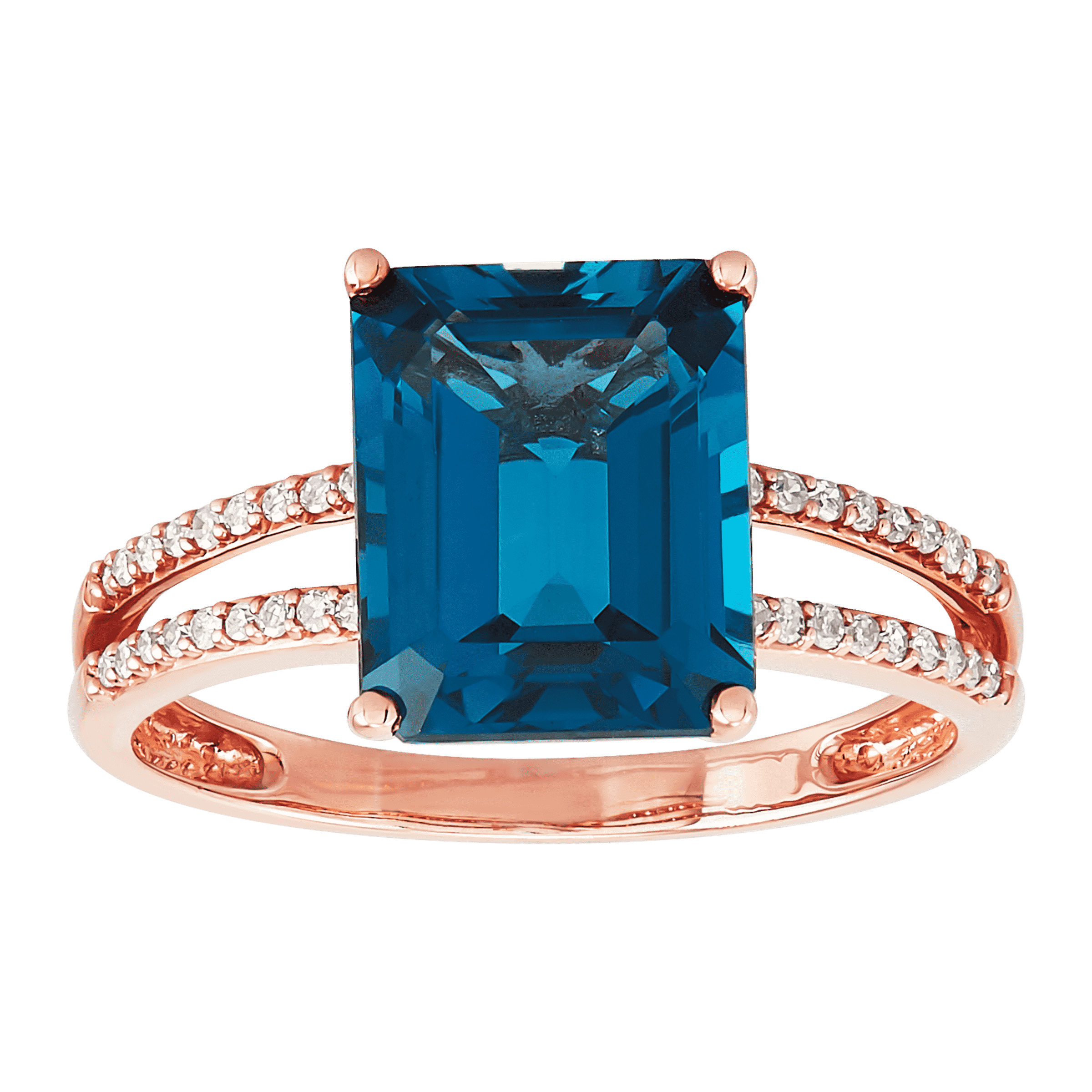 Pre-owned Welry London Blue Topaz & 1/10 Cttw Diamond Ring In 10k Rose Gold